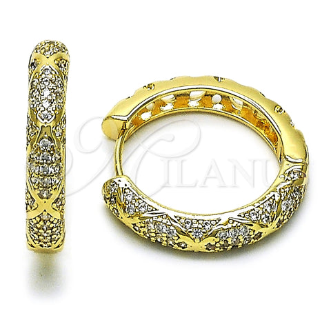 Oro Laminado Huggie Hoop, Gold Filled Style with White Cubic Zirconia, Polished, Golden Finish, 02.195.0355.30