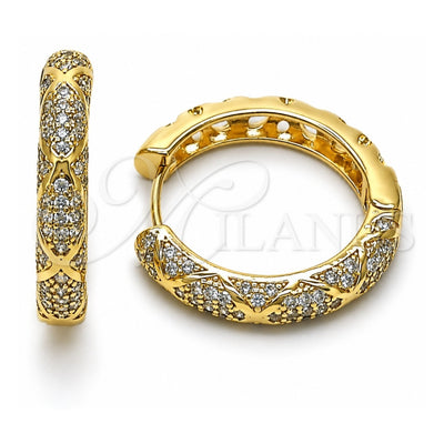 Oro Laminado Huggie Hoop, Gold Filled Style with White Cubic Zirconia, Polished, Golden Finish, 02.195.0355.30