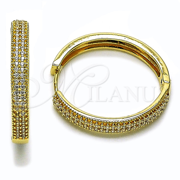 Oro Laminado Huggie Hoop, Gold Filled Style with White Cubic Zirconia, Polished, Golden Finish, 02.195.0356.30