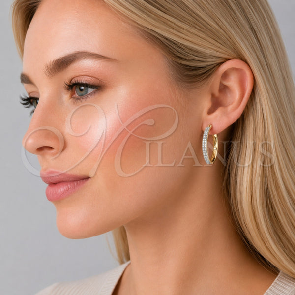 Gold Filled Hoop Earrings — Huggie Hoop with White Cubic Zirconia Polished 02. — alternate product view — SKU 160127 | Oro Laminado aretes de aro — Huggie Hoop with blanco Cubic Zirconia pulido 02. — SKU 160127