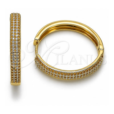 Oro Laminado Huggie Hoop, Gold Filled Style with White Cubic Zirconia, Polished, Golden Finish, 02.195.0356.30