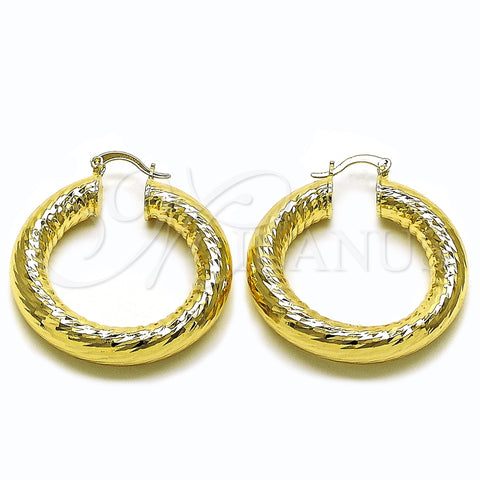 Oro Laminado Medium Hoop, Gold Filled Style Hollow Design, Diamond Cutting Finish, Golden Finish, 02.163.0316.40