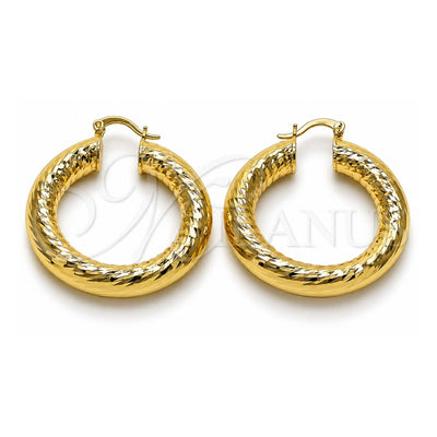 Oro Laminado Medium Hoop, Gold Filled Style Hollow Design, Diamond Cutting Finish, Golden Finish, 02.163.0316.40
