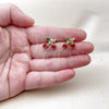 Oro Laminado Stud Earring, Gold Filled Style Cherry Design, with Garnet and Green Cubic Zirconia, Polished, Golden Finish, 02.283.0258