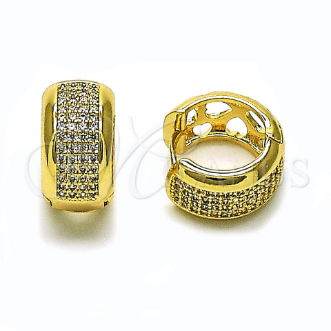 Oro Laminado Huggie Hoop, Gold Filled Style with White Cubic Zirconia, Polished, Golden Finish, 02.283.0259.16