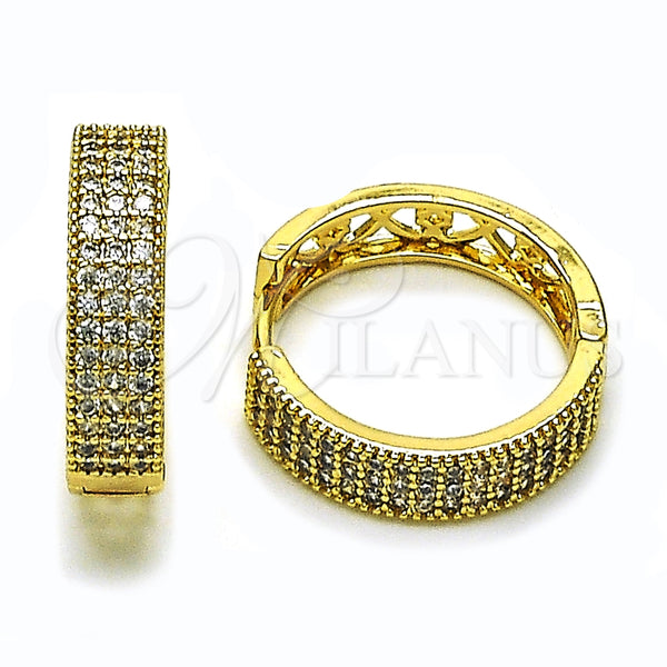 Oro Laminado Huggie Hoop, Gold Filled Style with White Cubic Zirconia, Polished, Golden Finish, 02.283.0262.25