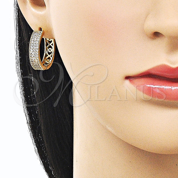 Gold Filled Hoop Earrings — Huggie Hoop with White Cubic Zirconia Polished 02. — alternate product view — SKU 160144 | Oro Laminado aretes de aro — Huggie Hoop with blanco Cubic Zirconia pulido 02. — SKU 160144