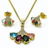 Oro Laminado Earring and Pendant Adult Set, Gold Filled Style Teardrop Design, with Multicolor and White Cubic Zirconia, Polished, Golden Finish, 10.283.0029