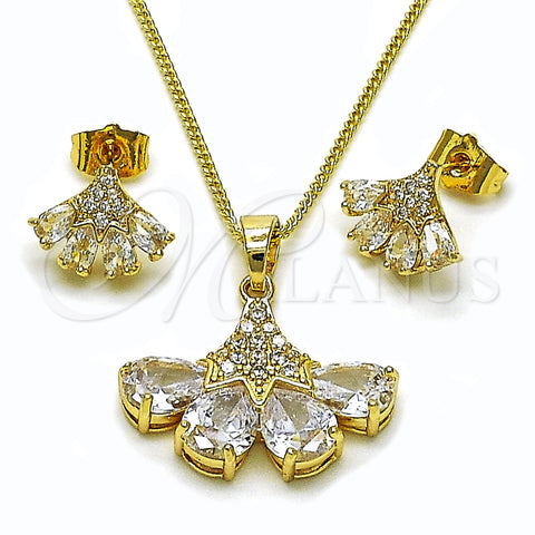 Oro Laminado Earring and Pendant Adult Set, Gold Filled Style Teardrop Design, with White Cubic Zirconia, Polished, Golden Finish, 10.283.0029.1
