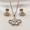 Oro Laminado Earring and Pendant Adult Set, Gold Filled Style Teardrop Design, with White Cubic Zirconia, Polished, Golden Finish, 10.283.0029.1