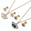 Oro Laminado Earring and Pendant Adult Set, Gold Filled Style Teardrop Design, with White Cubic Zirconia, Polished, Golden Finish, 10.283.0029.1