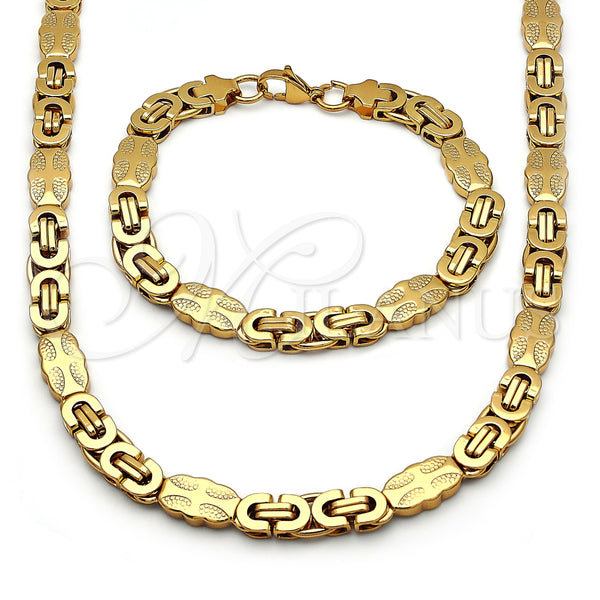 Stainless Steel Necklace and Bracelet, Cross Design, Polished, Golden Finish, 06.116.0006.1