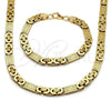 Stainless Steel Necklace and Bracelet, Greek Key Design, Polished, Golden Finish, 06.116.0009.1