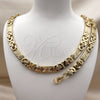 Stainless Steel Necklace and Bracelet, Greek Key Design, Polished, Golden Finish, 06.116.0009.1.22