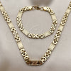 Stainless Steel Necklace and Bracelet, Greek Key Design, Polished, Golden Finish, 06.116.0009.1.22