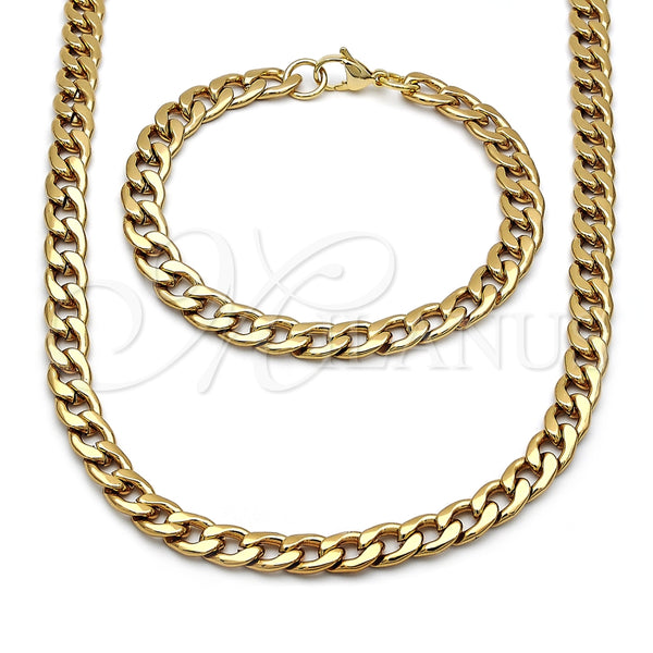 Stainless Steel Necklace and Bracelet, Curb Design, Polished, Golden Finish, 06.116.0065