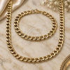 Stainless Steel Necklace and Bracelet, Curb Design, Polished, Golden Finish, 06.116.0065