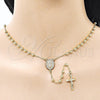 Oro Laminado Thin Rosary, Gold Filled Style Guadalupe and Cross Design, with White Cubic Zirconia, Polished, Golden Finish, 09.253.0080.22