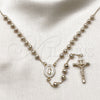 Oro Laminado Medium Rosary, Gold Filled Style Guadalupe and Crucifix Design, with White Cubic Zirconia, Diamond Cutting Finish, Golden Finish, 09.253.0082.26