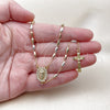 Oro Laminado Thin Rosary, Gold Filled Style Guadalupe and Crucifix Design, with White Cubic Zirconia, Polished, Tricolor, 09.253.0083.24