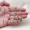 Oro Laminado Thin Rosary, Gold Filled Style Guadalupe and Crucifix Design, with White Micro Pave, Diamond Cutting Finish, Tricolor, 09.253.0084.26