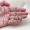Oro Laminado Thin Rosary, Gold Filled Style Guadalupe and Crucifix Design, with White Micro Pave, Diamond Cutting Finish, Tricolor, 09.253.0084.26