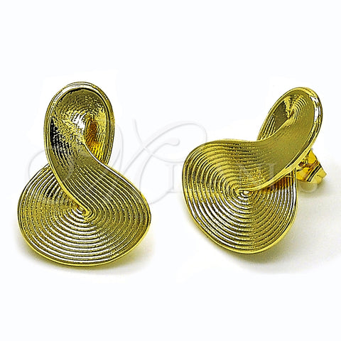 Oro Laminado Stud Earring, Gold Filled Style Infinite and Shell Design, Diamond Cutting Finish, Golden Finish, 02.156.0713
