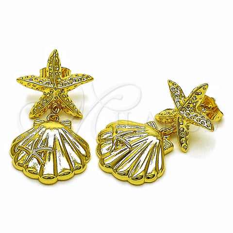 Oro Laminado Stud Earring, Gold Filled Style Shell and Star Design, Polished, Golden Finish, 02.156.0714