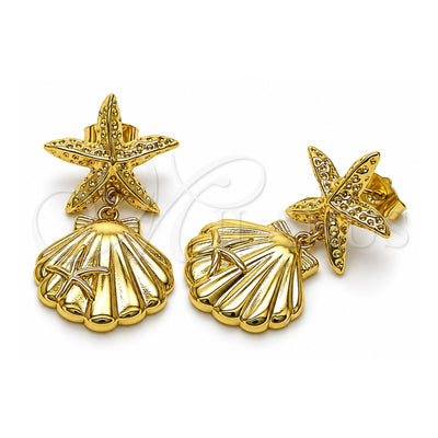 Oro Laminado Stud Earring, Gold Filled Style Shell and Star Design, Polished, Golden Finish, 02.156.0714