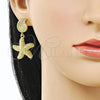 Oro Laminado Stud Earring, Gold Filled Style Star and Spiral Design, Polished, Golden Finish, 02.156.0715