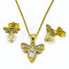 Oro Laminado Earring and Pendant Adult Set, Gold Filled Style Bee Design, with White and Garnet Cubic Zirconia, Polished, Golden Finish, 10.156.0535