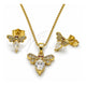Oro Laminado Earring and Pendant Adult Set, Gold Filled Style Bee Design, with White and Garnet Cubic Zirconia, Polished, Golden Finish, 10.156.0535