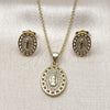 Oro Laminado Earring and Pendant Adult Set, Gold Filled Style Guadalupe and Heart Design, with White Micro Pave, Polished, Golden Finish, 10.156.0536