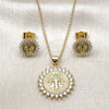 Oro Laminado Earring and Pendant Adult Set, Gold Filled Style San Benito Design, with White Cubic Zirconia, Polished, Golden Finish, 10.156.0538