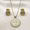 Oro Laminado Earring and Pendant Adult Set, Gold Filled Style San Benito Design, with White Cubic Zirconia, Polished, Golden Finish, 10.156.0538