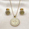 Oro Laminado Earring and Pendant Adult Set, Gold Filled Style San Benito Design, with White Cubic Zirconia, Polished, Golden Finish, 10.156.0538