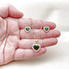 Oro Laminado Earring and Pendant Adult Set, Gold Filled Style Heart and Cluster Design, with Green and White Cubic Zirconia, Polished, Golden Finish, 10.156.0539