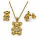 Oro Laminado Earring and Pendant Adult Set, Gold Filled Style Teddy Bear and Heart Design, with White Micro Pave, Polished, Golden Finish, 10.156.0541