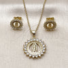 Oro Laminado Earring and Pendant Adult Set, Gold Filled Style Guadalupe Design, with White Cubic Zirconia, Polished, Golden Finish, 10.156.0543