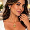 Oro Laminado Earring and Pendant Adult Set, Gold Filled Style Teddy Bear Design, with White and Black Micro Pave, Polished, Golden Finish, 10.156.0544