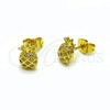 Oro Laminado Stud Earring, Gold Filled Style Pineapple Design, with White Cubic Zirconia, Polished, Golden Finish, 02.156.0720