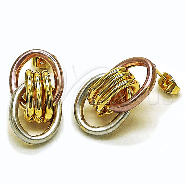 Oro Laminado Stud Earring, Gold Filled Style Hollow Design, Polished, Tricolor, 02.196.0152.1