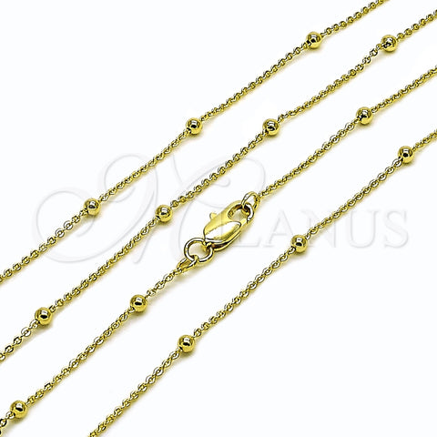 Oro Laminado Basic Necklace, Gold Filled Style Rolo and Ball Design, Polished, Golden Finish, 04.213.0248.22