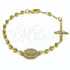 Oro Laminado Fancy Bracelet, Gold Filled Style Guadalupe and Cross Design, Polished, Golden Finish, 03.213.0350.08 (04 MM Thickness, 8 Inches Length)