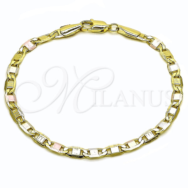 Oro Laminado Basic Bracelet, Gold Filled Style Mariner Design, Polished, Tricolor, 03.213.0351.08 (04 MM Thickness, 8 Inches Length)