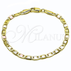 Oro Laminado Basic Bracelet, Gold Filled Style Mariner Design, Polished, Tricolor, 03.213.0351.08 (04 MM Thickness, 8 Inches Length)