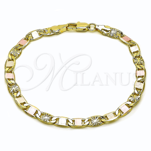 Oro Laminado Basic Bracelet, Gold Filled Style Mariner Design, Diamond Cutting Finish, Tricolor, 03.213.0352.08 (Thickness, 8 Inches Length)