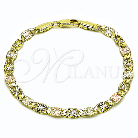 Oro Laminado Basic Bracelet, Gold Filled Style Mariner Design, Diamond Cutting Finish, Tricolor, 03.213.0353.07 (Thickness, 8 Inches Length)