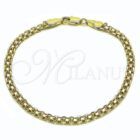 Oro Laminado Basic Bracelet, Gold Filled Style Bismark Design, Polished, Tricolor, 04.213.0263.1.07