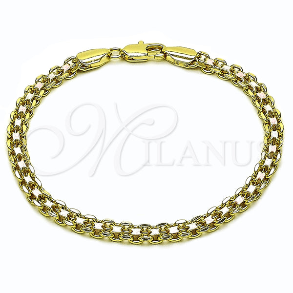 Oro Laminado Basic Bracelet, Gold Filled Style Bismark Design, Polished, Tricolor, 03.213.0354.07 (05 MM Thickness, 8 Inches Length)
